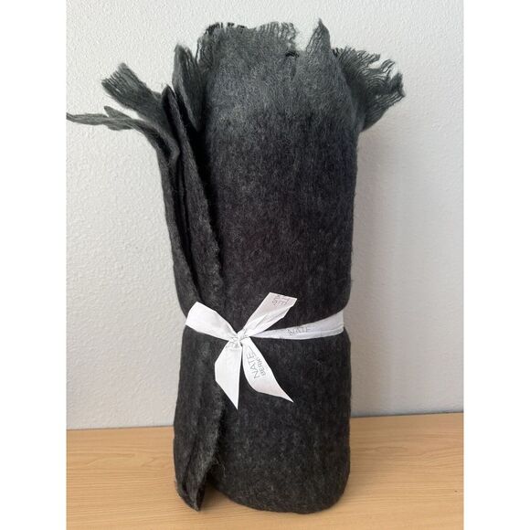 NEW Acrylic 70% Mohair 30% Pure Wool Throw Blanket‎ Black Gray Colorblock Ombre - Picture 5 of 8